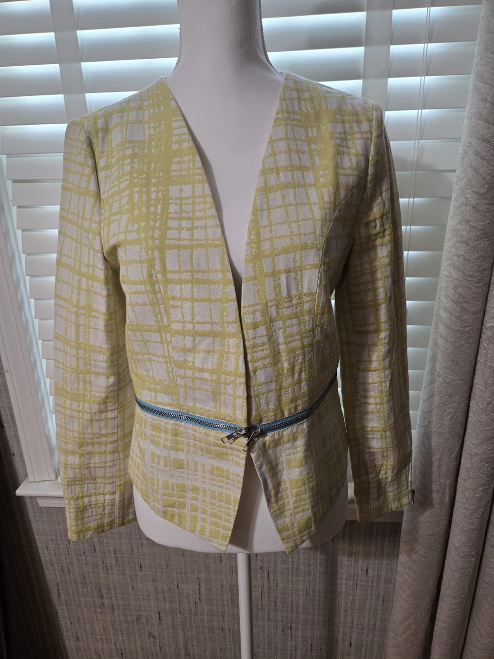 W118 by Walter Baker Yellow Plaid Zip-Waist Blazer Sz M
